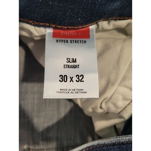 Express Jeans Mens 30x32 Blue Slim Straight Hyper Stretch Dark Wash Pants Denim - Picture 6 of 6